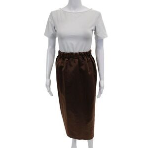 Muze Womens Pull On Back Slit Maxi Skirt Chocolate Brown Size Small